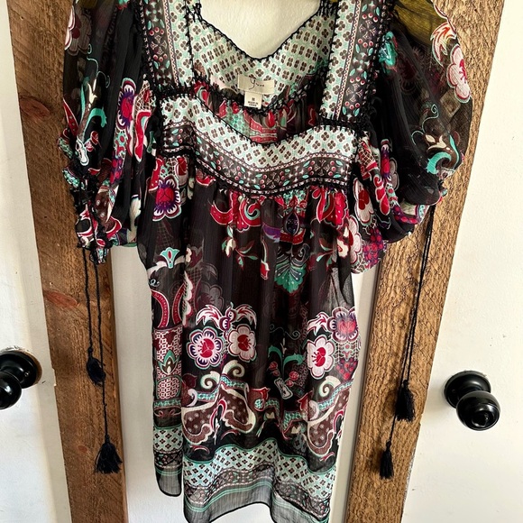 YVOS Boutique Sheer Vibrant Mixed Media Boho Blouse Medium - Picture 11 of 16
